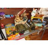 Large quantity of assorted toys inc. 'Grand Prix' bagatelle game, a Charlea Toys willis jeep, toy