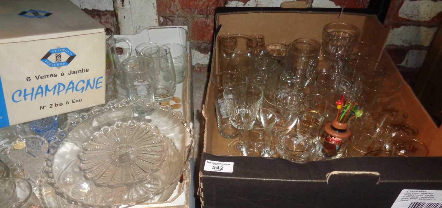 Two boxes of assorted drinking glasses, etc.
