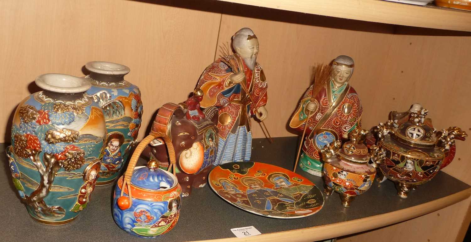Collection of Satsuma items including vases and figures etc