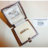 18ct gold diamond ring, central stone missing, approx UK size P and approx weight 2gms with