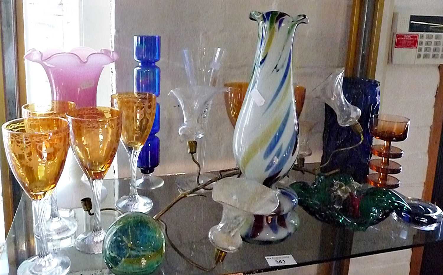 Good collection of assorted glassware including 1970's orange glass ~Wedgwood candleholder, Mdina