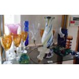 Good collection of assorted glassware including 1970's orange glass ~Wedgwood candleholder, Mdina