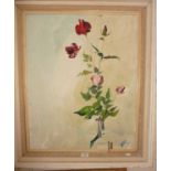 1970's large oil on board of a rose, monogram TP, dated 1977