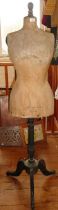 Victorian French dressmaker's mannequin/tailor's dummy on turned wood column above tripod legs