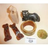 Selection of Chinese items including a soapstone seal; hardstone beast, pendant etc