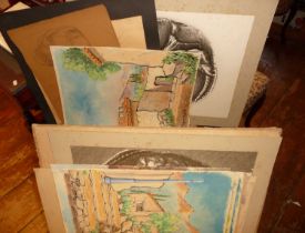 Folio of large size watercolour and acrylic sketches of French provence etc., by Gaston de BEER (