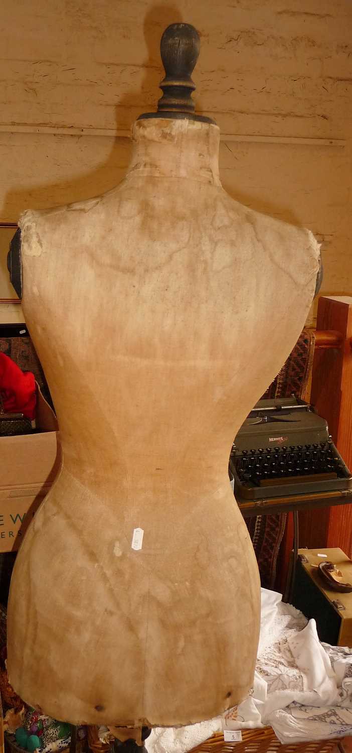 Victorian French dressmaker's mannequin/tailor's dummy on turned wood column above tripod legs - Image 3 of 3