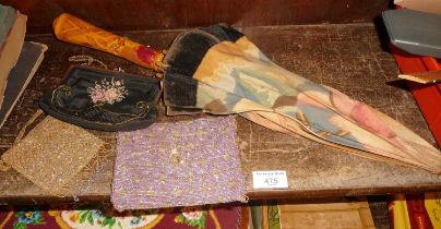 1920's/30's vintage Art Deco beaded purses and a parasol