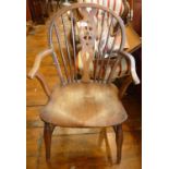 19th c. wheelback ash and elm kitchen armchair