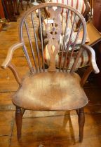 19th c. wheelback ash and elm kitchen armchair