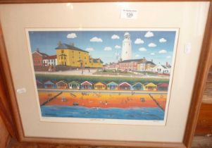 Brian LEWIS (1947-) colour lithograph 202/850) of a seashore with figures, titled 'Lighthouse II',