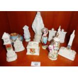 Three crested china towers, inc. Weymouth clock tower and several porcelain figurines