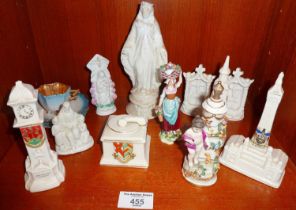 Three crested china towers, inc. Weymouth clock tower and several porcelain figurines