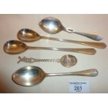 Hallmarked silver fruit spoon and some others, silver plated. Silver only approx. 42g