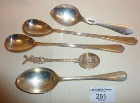 Hallmarked silver fruit spoon and some others, silver plated. Silver only approx. 42g