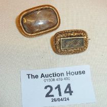 Two 9ct gold Georgian hairwork mourning brooches, one with inscription, combined weight 9.5gms