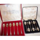 Two cased sets of Old English pattern silver spoons, teaspoons with different Assay Office hallmarks