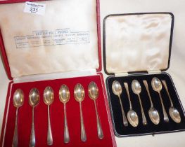 Two cased sets of Old English pattern silver spoons, teaspoons with different Assay Office hallmarks