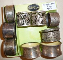 Silver napkin rings, most hallmarked. Combined total weight approx. 184g. (two have celluloid