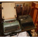 A Hermes 2000 typewriter and an Olivetti Lettera 32 portable typewriter