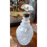 Silver collared three knop cut glass decanter