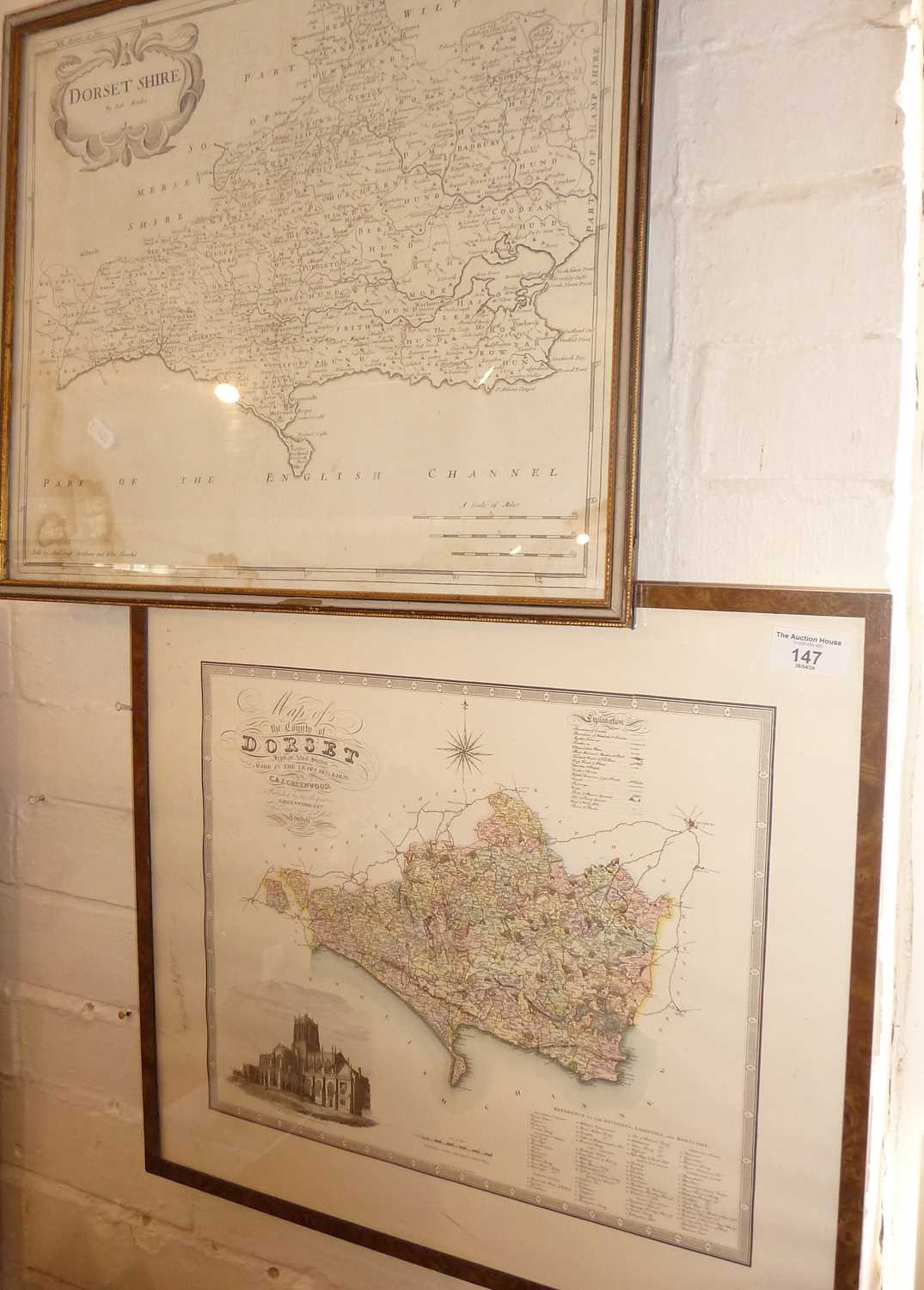 A Robert Morden Map of Dorsetshire, 14" x 17" centre crease (some water marks) and another map of
