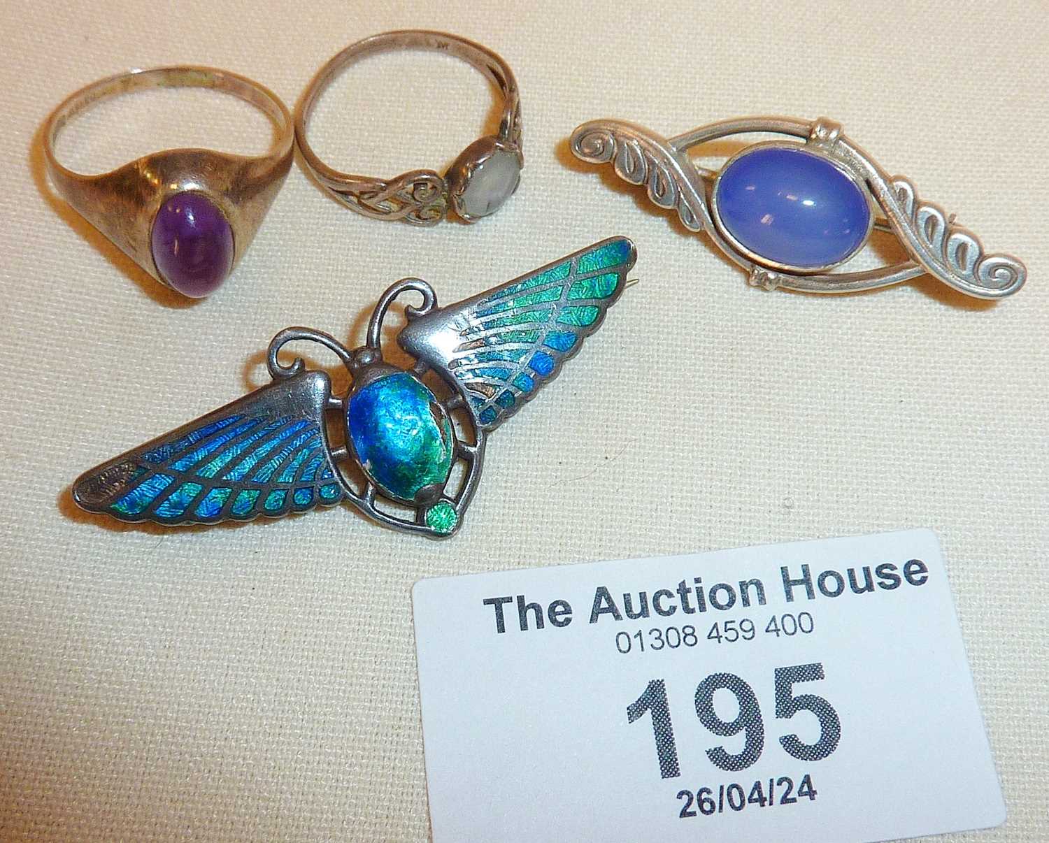 Edwardian Egyptian Revival enamelled butterfly or scarab by Charles Horner, silver, hallmarked for
