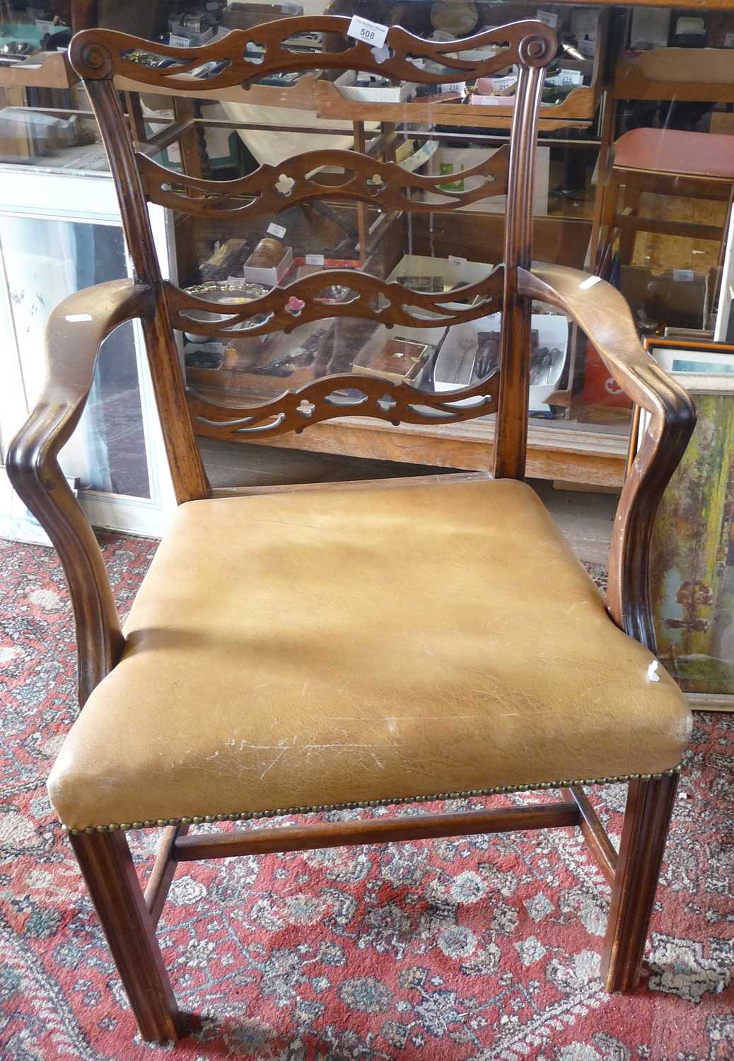 Reproduction mahogany Chippendale style carver chair