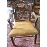 Reproduction mahogany Chippendale style carver chair