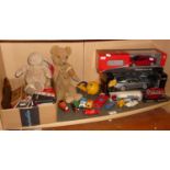 Various diecast vehicles, teddy bears and playing cards
