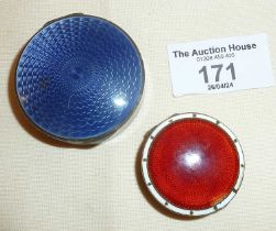 Two silver pill or trinket boxes with guilloche enamel lids, both hallmarked