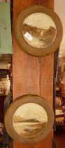 Pair of Victorian round oil riverscapes in velvet frames (A/F)