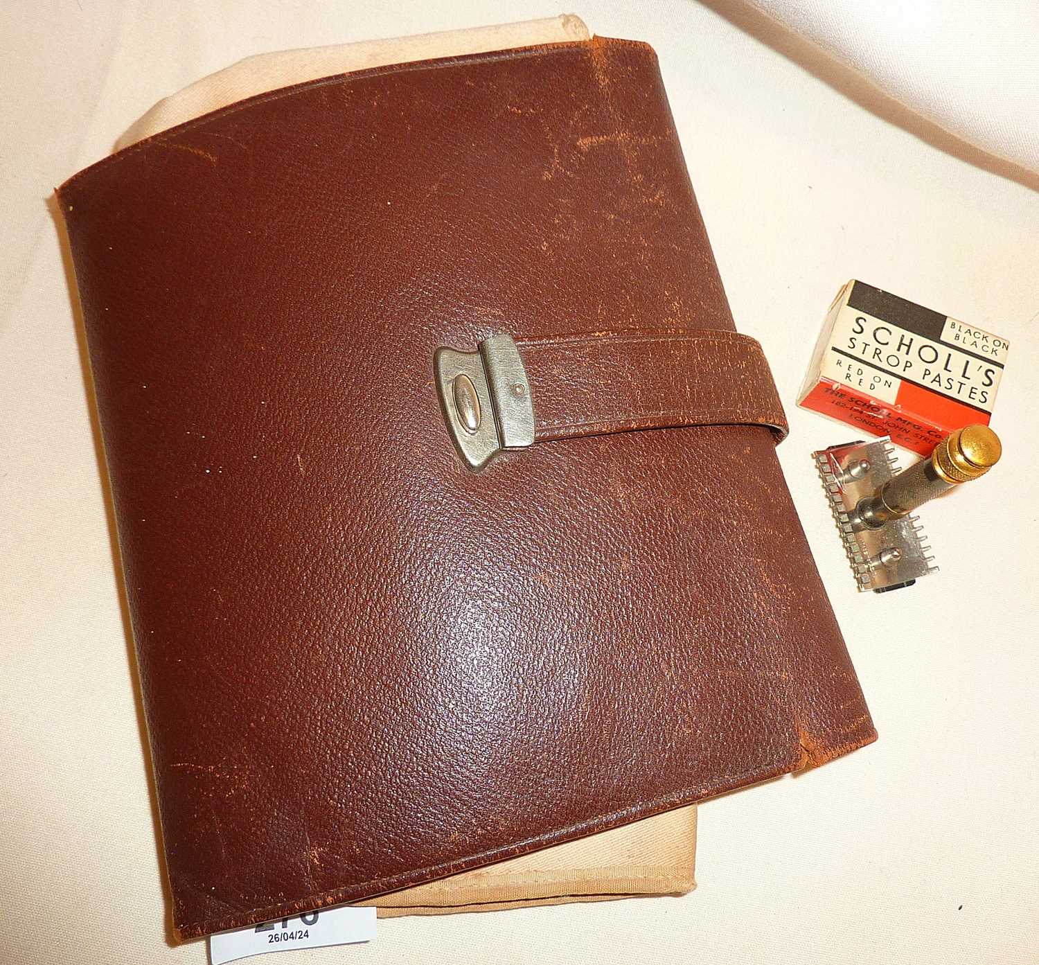 Roll of old dentistry tools in a leather case, and a vintage Gillette razor - Image 2 of 2