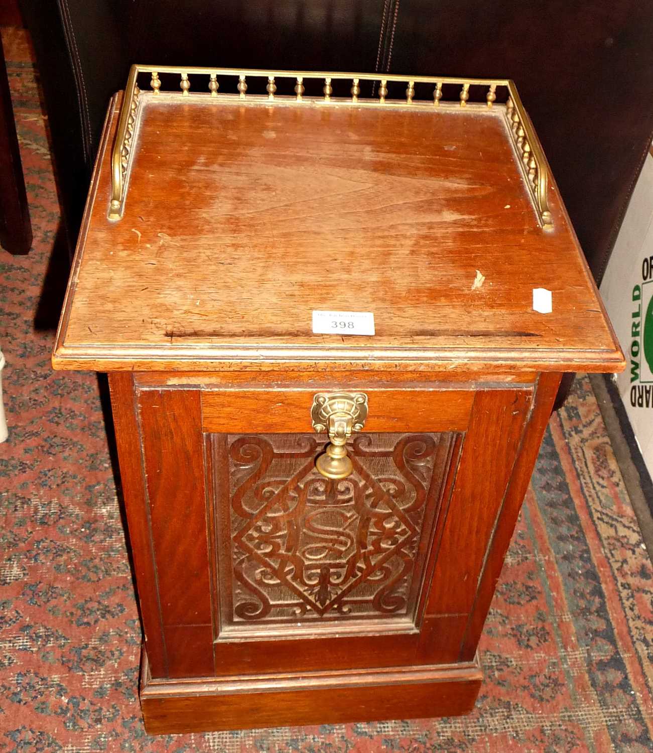 Arts & Crafts carved purdonium or coal box