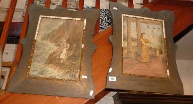 Pair of Victorian watercolours, signed, in shaped Art Nouveau wood frames