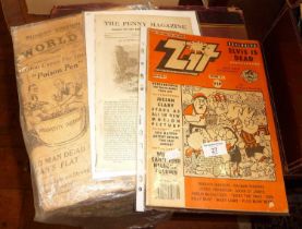 An 1840 issue of The Penny Magazine, featuring The Landslip near Axmouth, a 1938 issue of The News