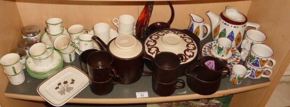 Shelf of assorted china, inc. 1930's Foley Art China coffee cup, and a Gallery Anatolia coffee set