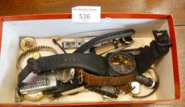 Box of wrist watches, some vintage. Makes include Oriosa, Hira Executive, Geneva, etc.
