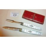 Georgian silver and mother of pearl campaign cutlery set in original case