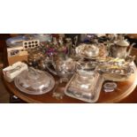 Very large quantity of silver plated ware , inc. tea sets, entree dishes, cruets and cutlery