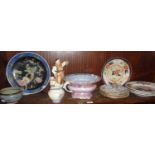 Wilton ware lustre punch bowl. assorted Victorian plates, Honiton pottery pot, Chinese plate, 30cm