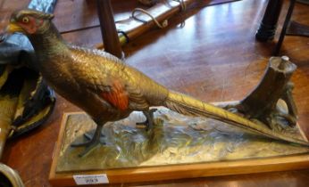 Large Austrian painted metal pheasant match striker