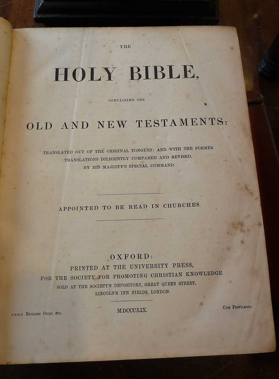 1859 Leatherbound Family Bible, Oxford University Press with annotations of the Bell Family of - Image 3 of 3