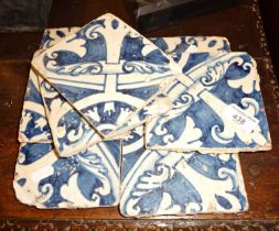 Set of 8 hand painted 16th c. Portuguese tiles