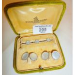 14ct gold, platinum and mother of pearl cufflinks and dress studs in case