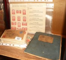 Schoolboy stamp album, postal history interest stamped envelopes, old album containing wax seals,