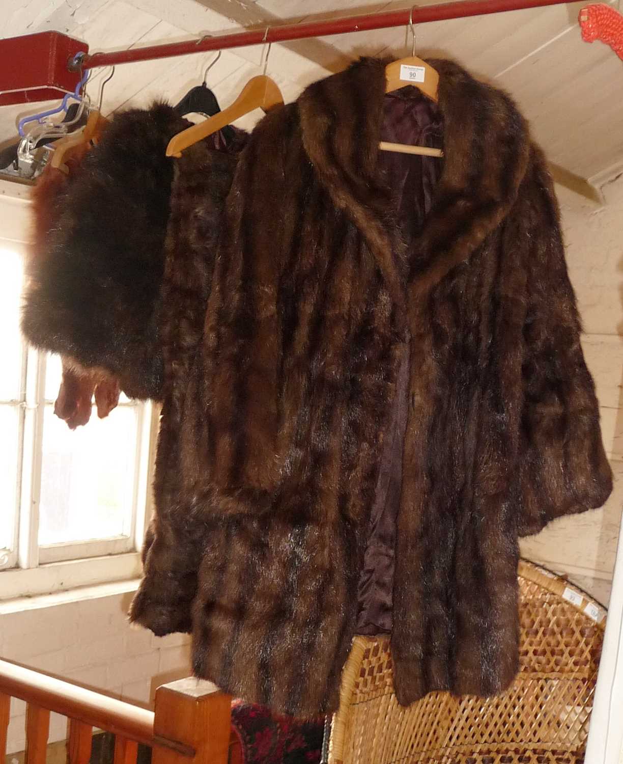 Vintage clothing - ladies fur coat by Harry Fish of Chesterfield, a fur stole, a fur wrap and