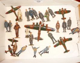 Six diecast planes and 21 RAF personnel by Britains, Hillco and others