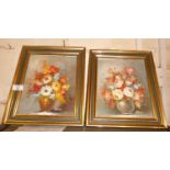 Two still life paintings of flowers, oil on canvas, signed Frederick & Stemple