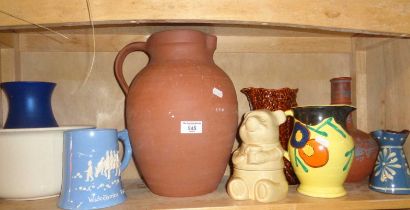 Large terracotta jug, Disney Pooh Bear honey jar and 7 other pieces
